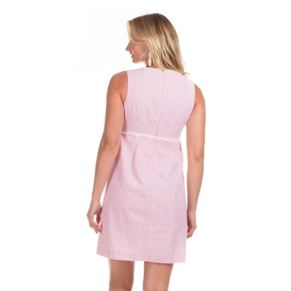 Duffield Lane The Orchard Seersucker Dress in Pink White Size Extra Small - Picture 3 of 10